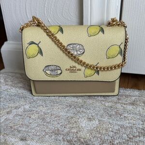 Coach Yellow Lemon Print Crossbody with Gold Chain